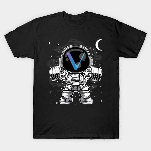 Astronaut Lifting Vechain VET Coin To The Moon Crypto Token Cryptocurrency Blockchain Wallet Birthday Gift For Men Women Kids T-Shirt by Thingking About